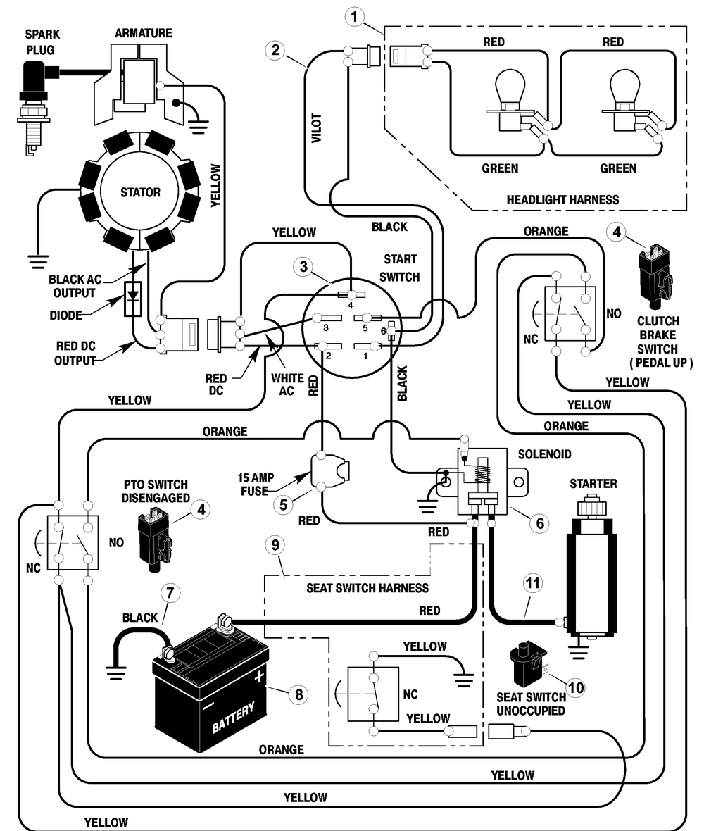 Electrical System Diagram and Parts List for 405000X31A 2003 Briggs and Stratton Lawn Tractor